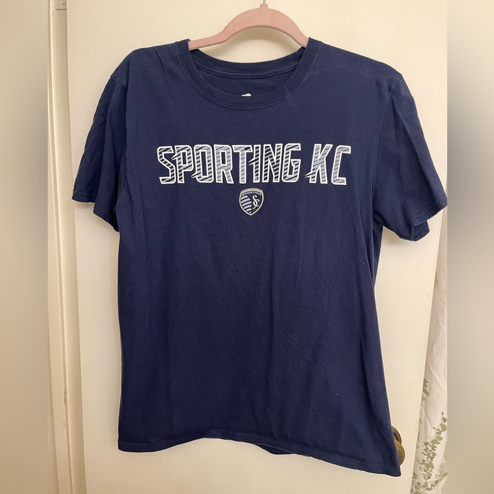 Fanatics Navy Blue Sporting KC T-Shirt with White Logo